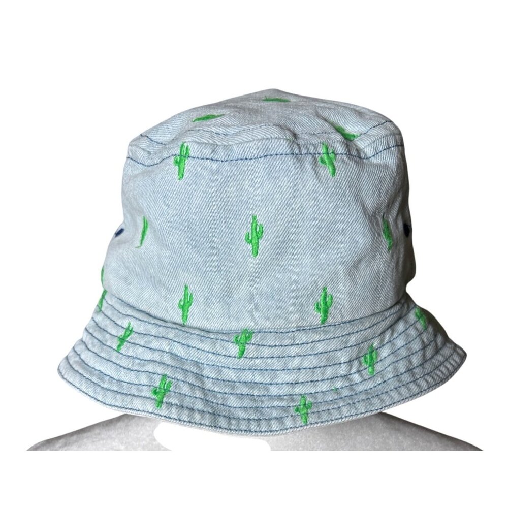 Boden‎ Mini Kids Bucket Hat Light Wash Denim Embroidered Cactus Size Medium
